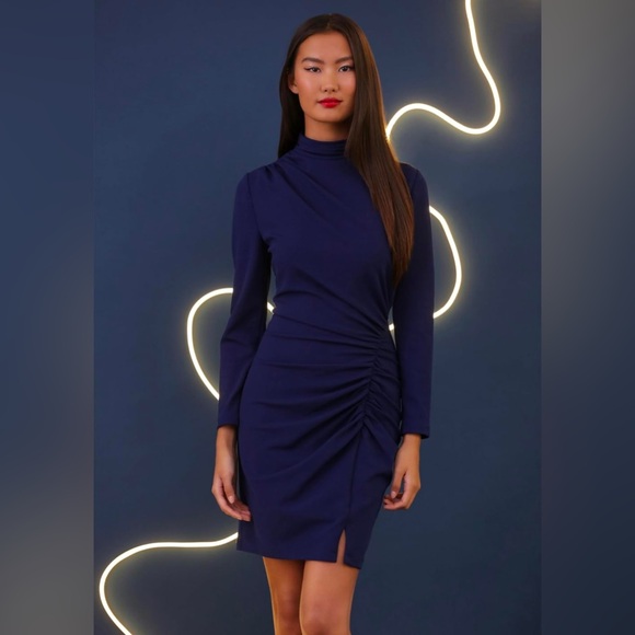 Donna Morgan Women's Long Sleeve Mock Neck Gathered Mini Dress5 - Picture 6 of 7